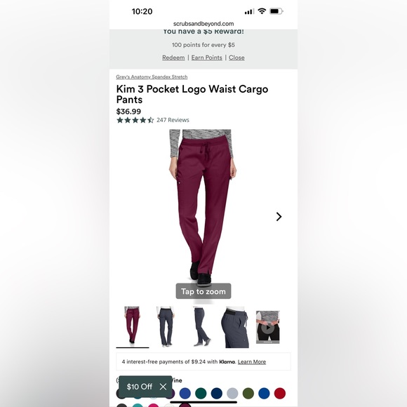 Greys Anatomy Spandex Stretch Kim Cargo Pant XL Petite WINE - Picture 5 of 5